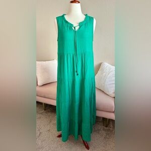 Naif Dress Tie String V Neck Emerald Green Tiered Lined Women’s L Cottagecore